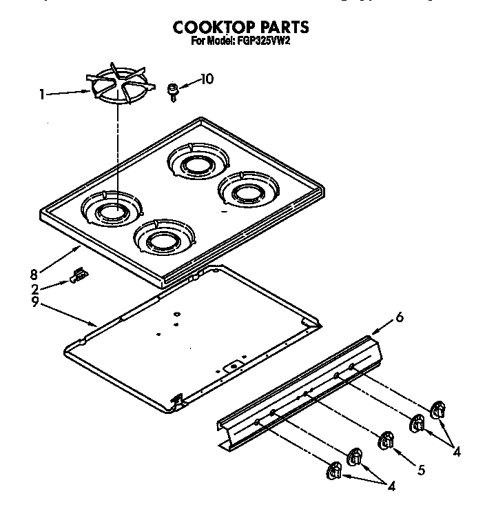 Roper FGP325VW2 cooktop diagram