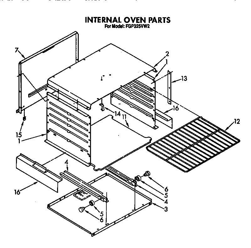 Roper FGP325VW2 internal oven diagram