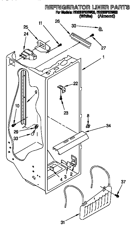 Whirlpool ED22HPXBN00 refrigerator liner diagram