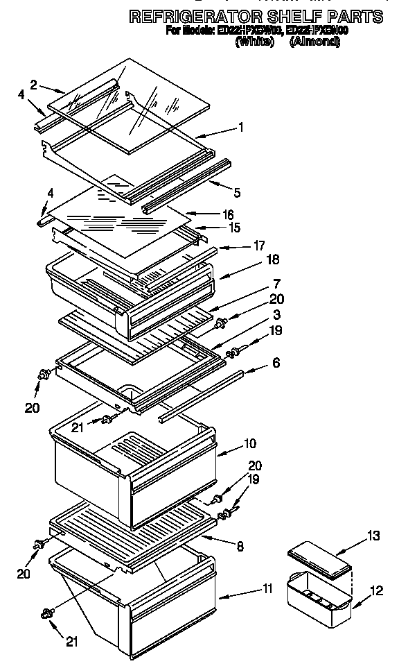 Whirlpool ED22HPXBN00 refrigerator shelf diagram