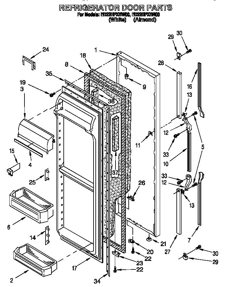 Whirlpool ED22HPXBN00 refrigerator door diagram