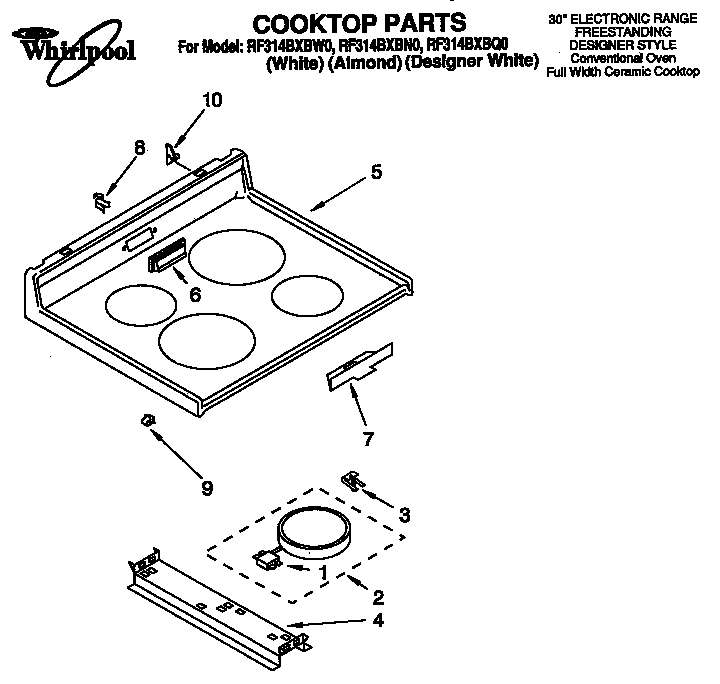Whirlpool RF314BXBW0 cooktop diagram