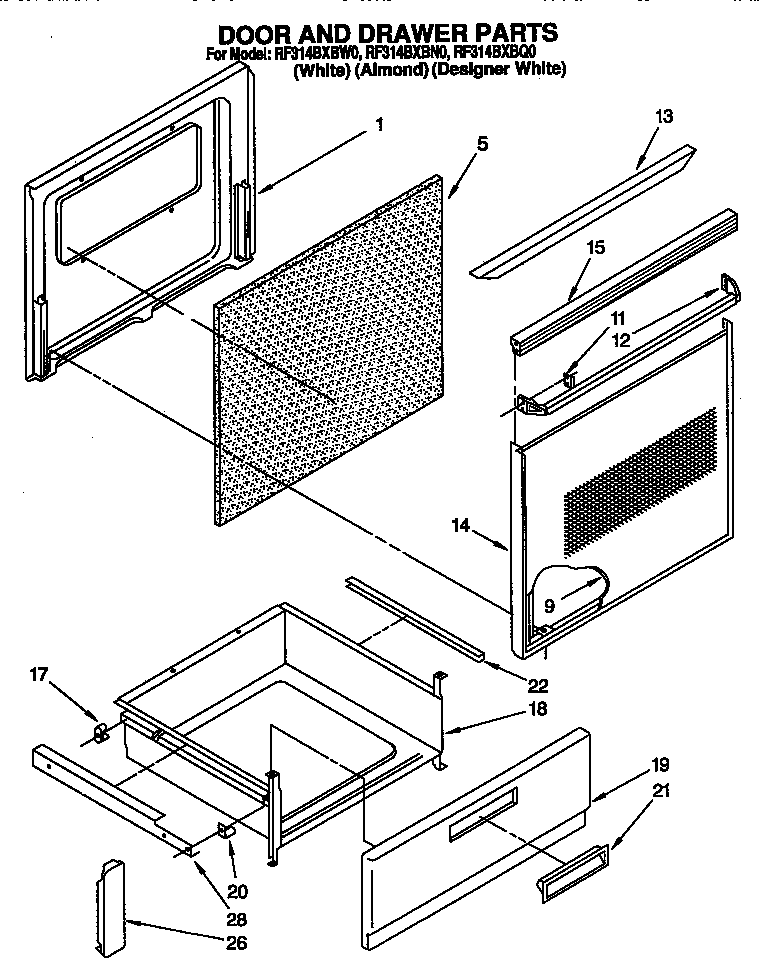 Whirlpool RF314BXBW0 door and drawer diagram