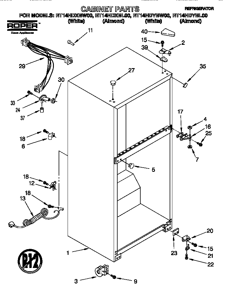 Roper RT14HDYBL00 cabinet diagram