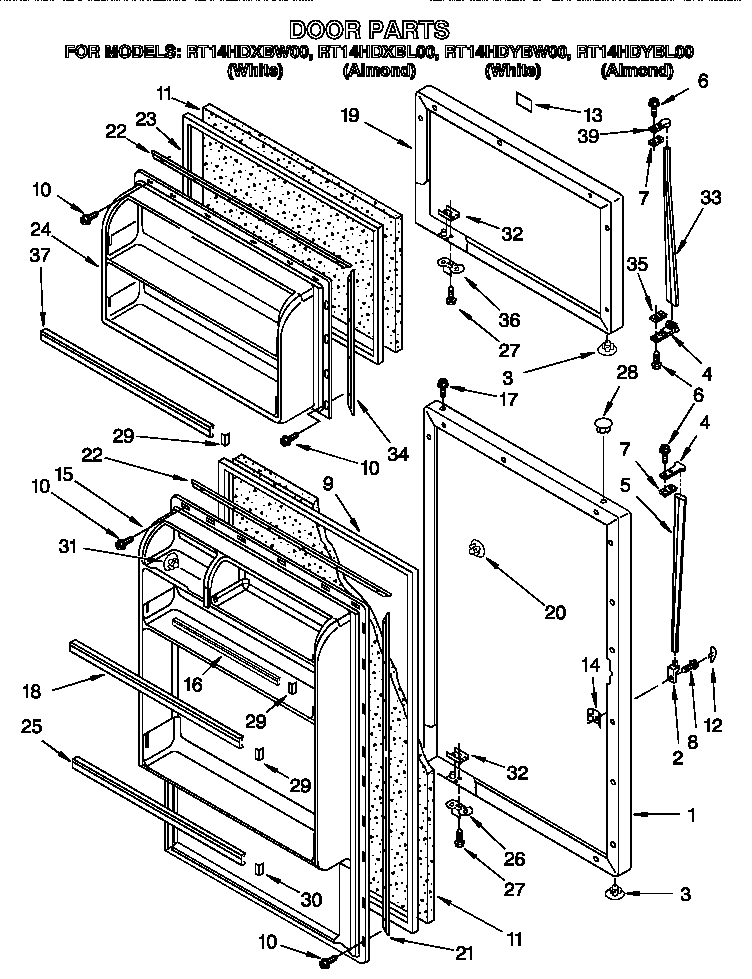 Roper RT14HDYBL00 door diagram