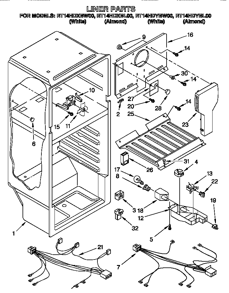 Roper RT14HDYBL00 liner diagram