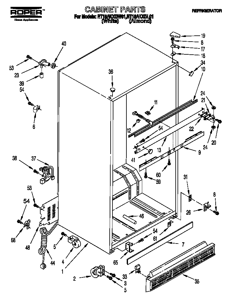 Roper RT18AKXBW01 cabinet diagram