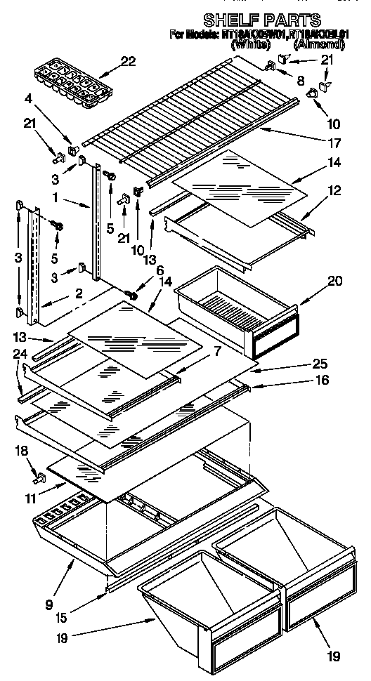Roper RT18AKXBW01 shelf diagram