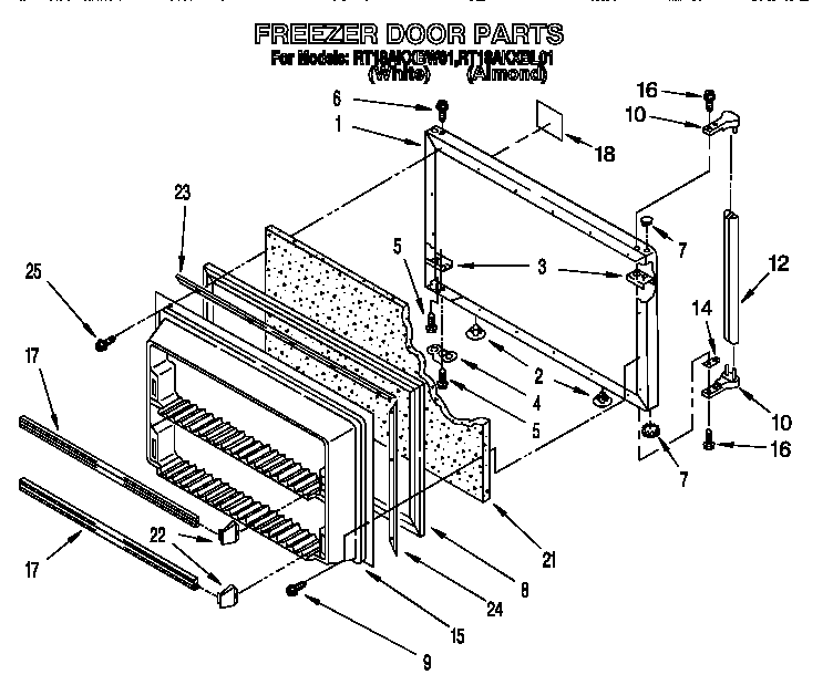 Roper RT18AKXBW01 freezer door diagram