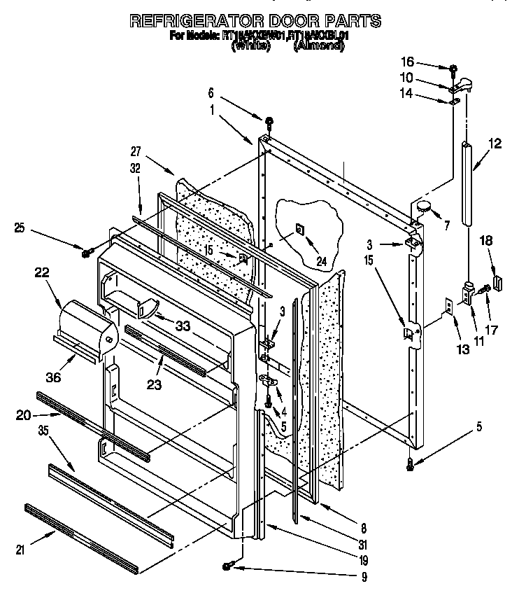 Roper RT18AKXBW01 refrigerator door diagram