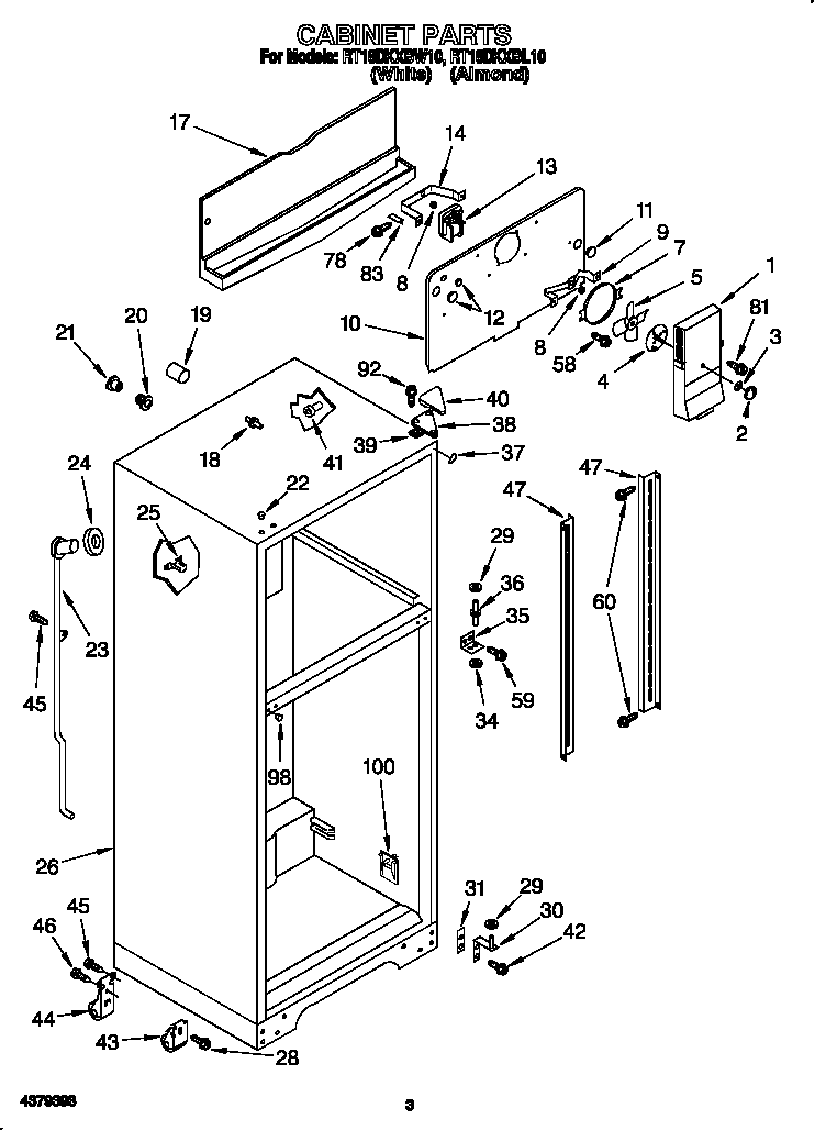 Roper RT18DKXBL10 cabinet diagram