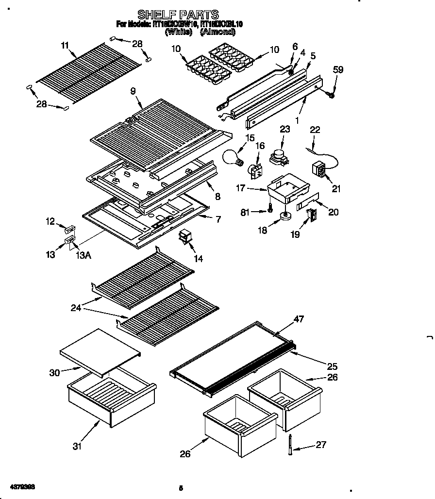 Roper RT18DKXBL10 shelf diagram