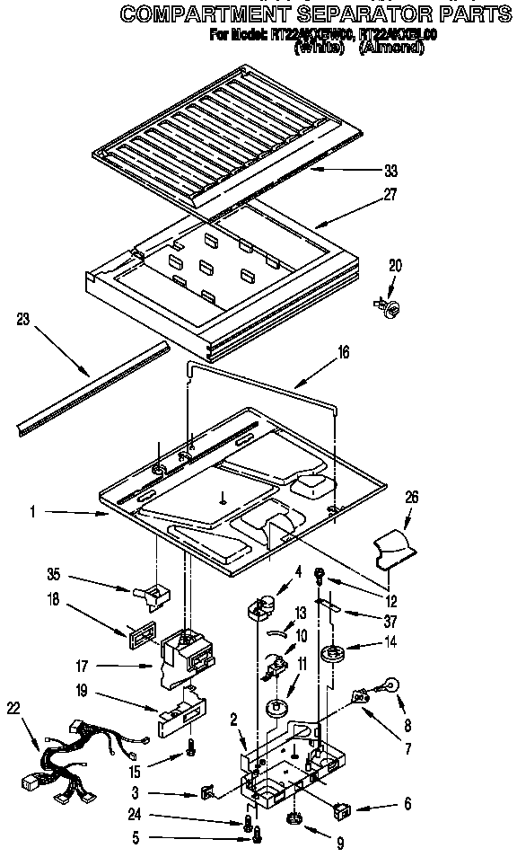 Roper RT22AKXBW00 compartment separator diagram