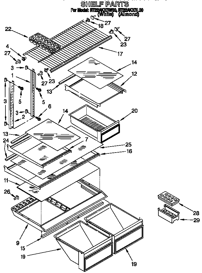 Roper RT22AKXBW00 shelf diagram