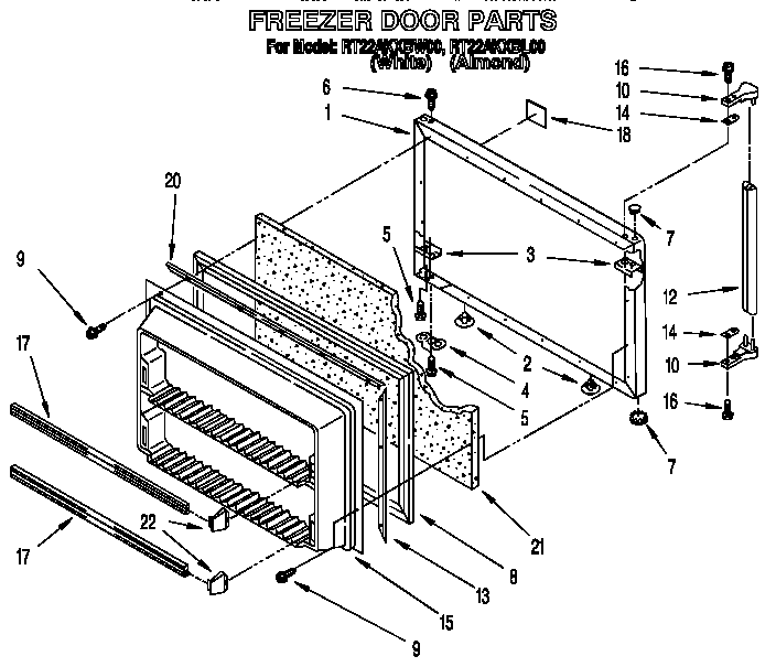 Roper RT22AKXBW00 freezer door diagram