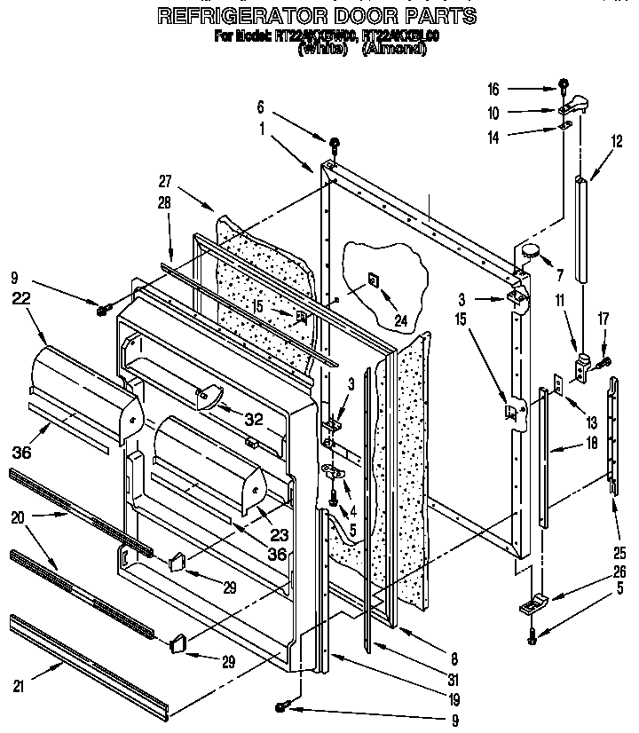 Roper RT22AKXBW00 refrigerator door diagram