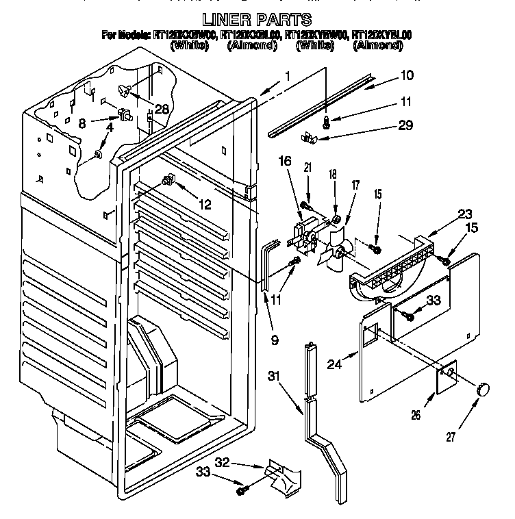 Roper RT12DKYBL00 liner diagram