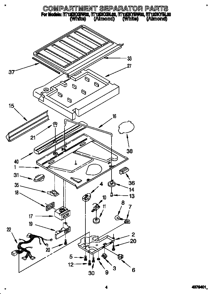 Roper RT12DKYBL00 compartment separator diagram