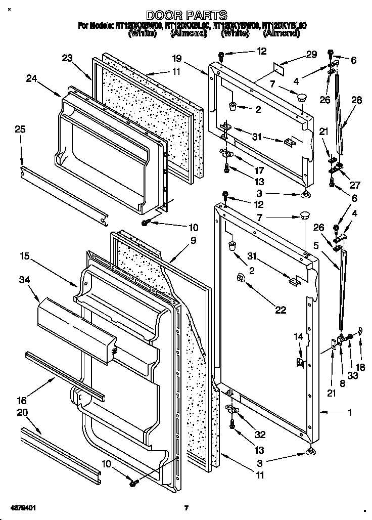 Roper RT12DKYBL00 door diagram