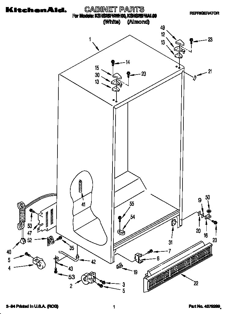 KitchenAid KSRS25FBWH00 cabinet diagram