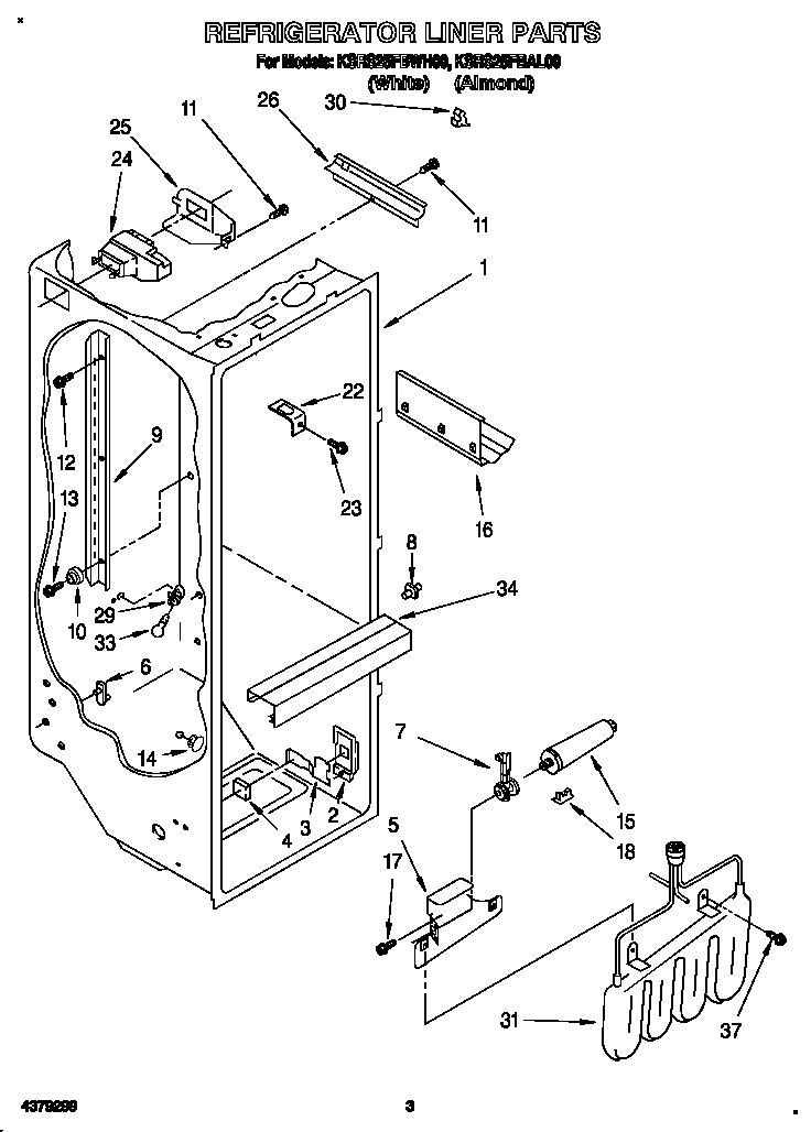 KitchenAid KSRS25FBWH00 refrigerator liner diagram