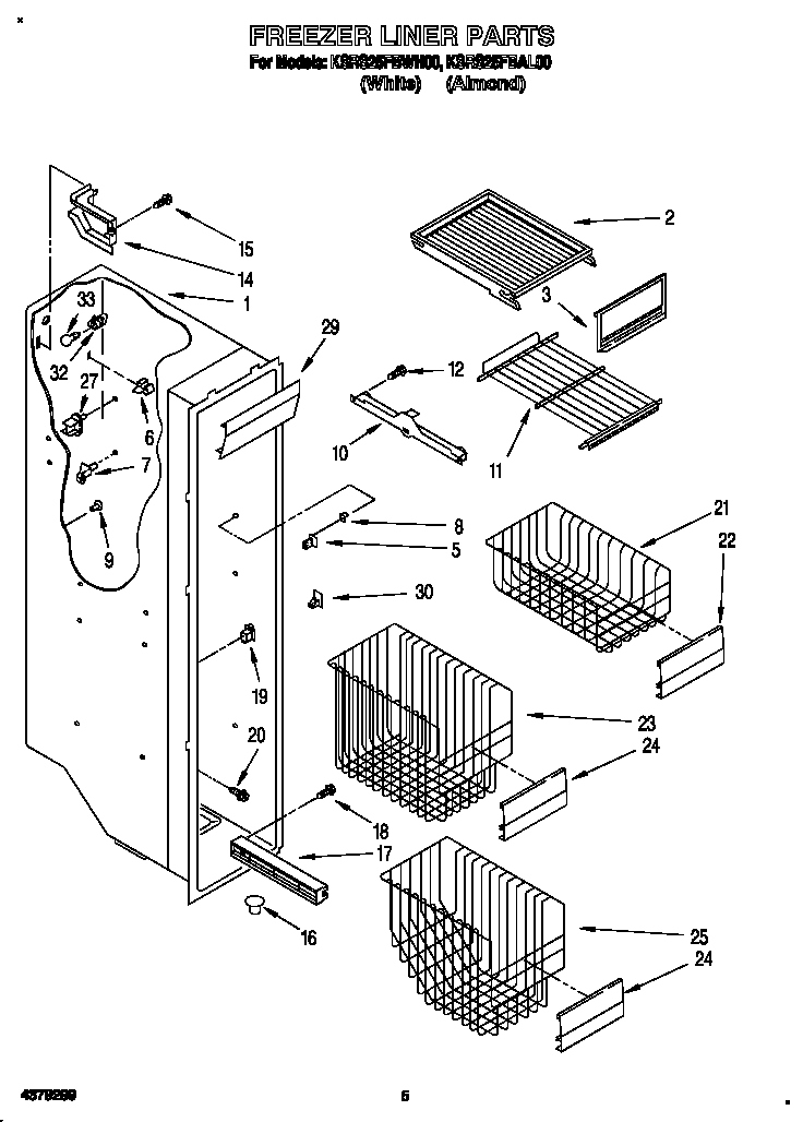 KitchenAid KSRS25FBWH00 freezer liner diagram