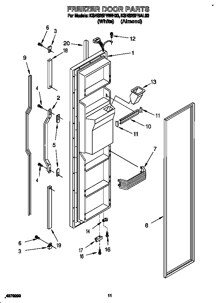 KitchenAid KSRS25FBWH00 freezer door diagram