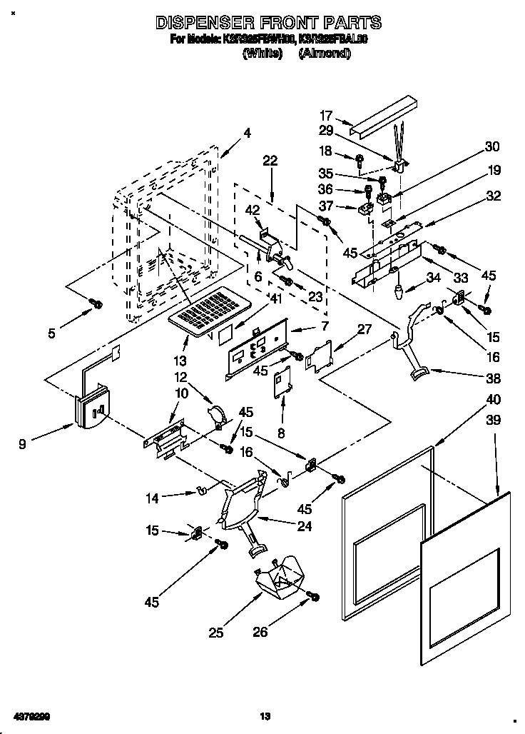 KitchenAid KSRS25FBWH00 dispenser front diagram