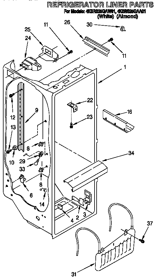 KitchenAid 4KSRS25QAA01 refrigerator liner diagram
