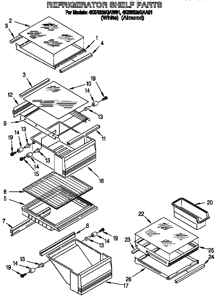 KitchenAid 4KSRS25QAA01 refrigerator shelf diagram