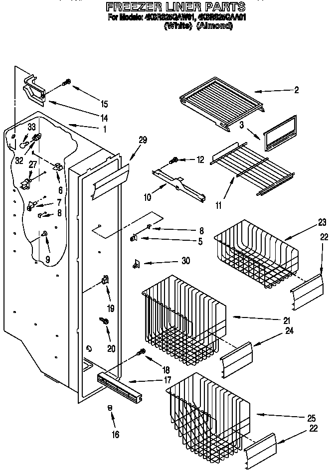 KitchenAid 4KSRS25QAA01 freezer liner diagram