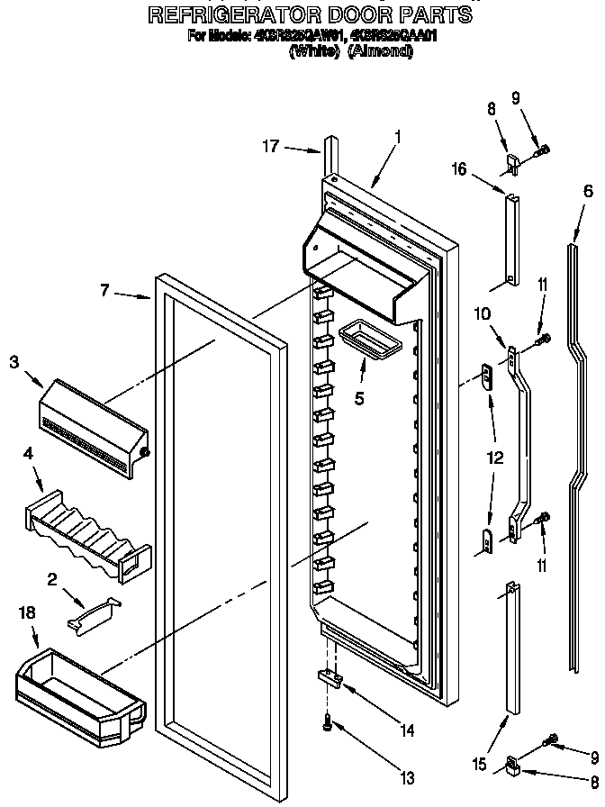 KitchenAid 4KSRS25QAA01 refrigerator door diagram