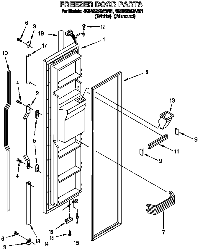 KitchenAid 4KSRS25QAA01 freezer door diagram