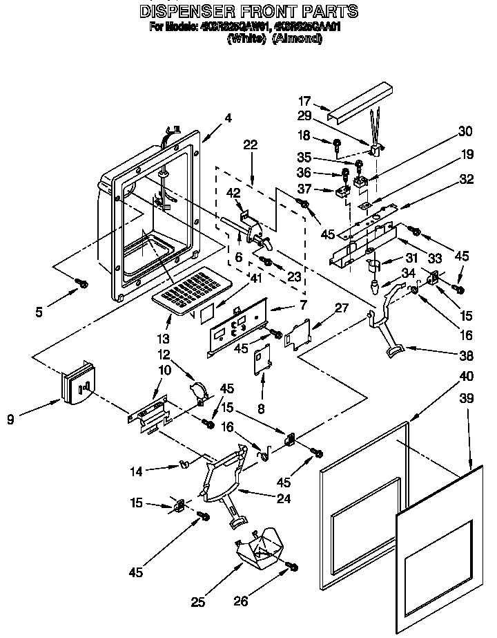 KitchenAid 4KSRS25QAA01 dispenser front diagram