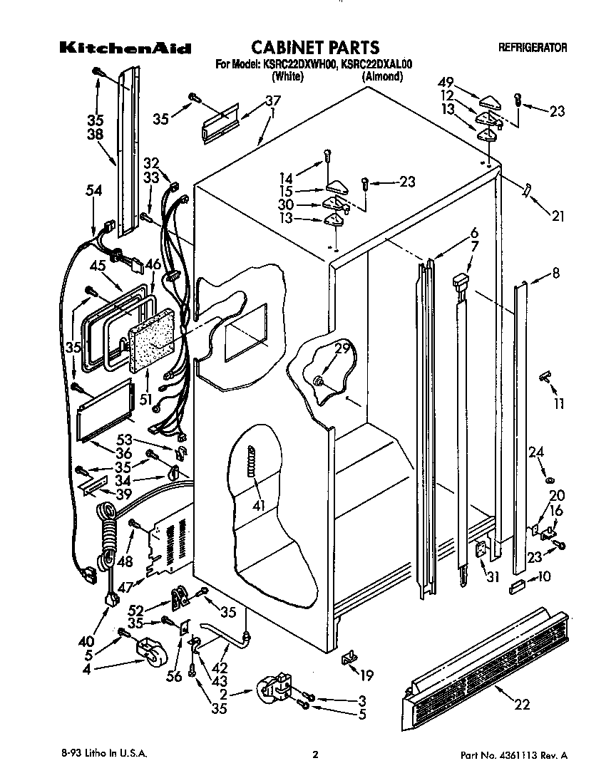 KitchenAid KSRC22DXWH00 cabinet diagram