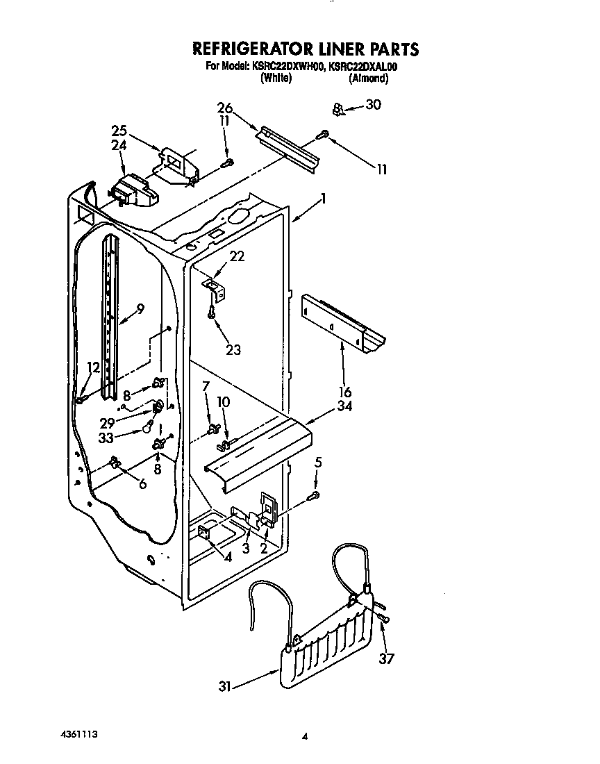 KitchenAid KSRC22DXWH00 refrigerator liner diagram