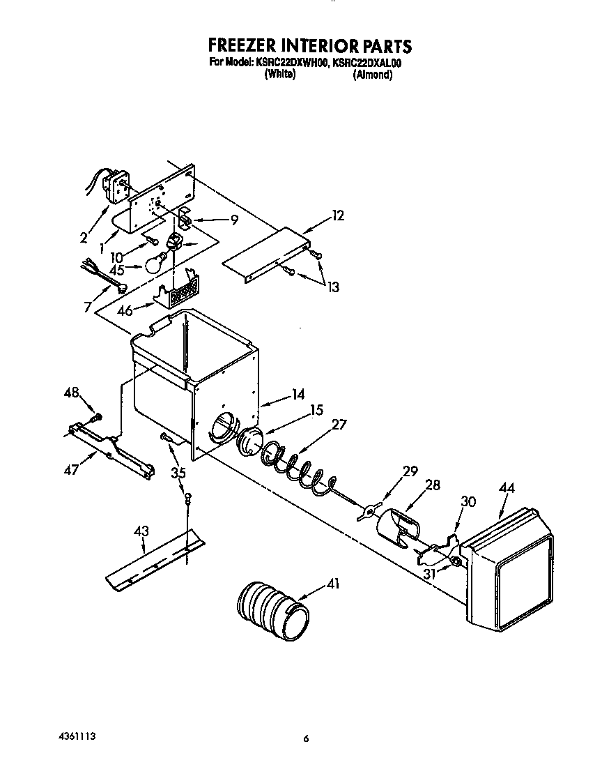 KitchenAid KSRC22DXWH00 freezer interior diagram