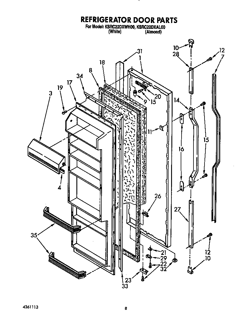 KitchenAid KSRC22DXWH00 refrigerator door diagram