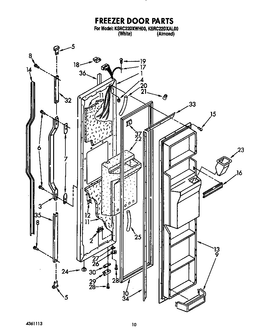 KitchenAid KSRC22DXWH00 freezer door diagram