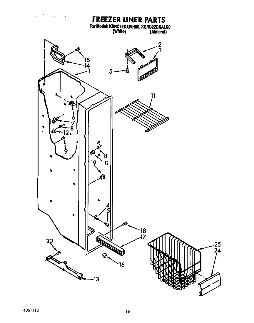 KitchenAid KSRC22DXWH00 freezer liner diagram