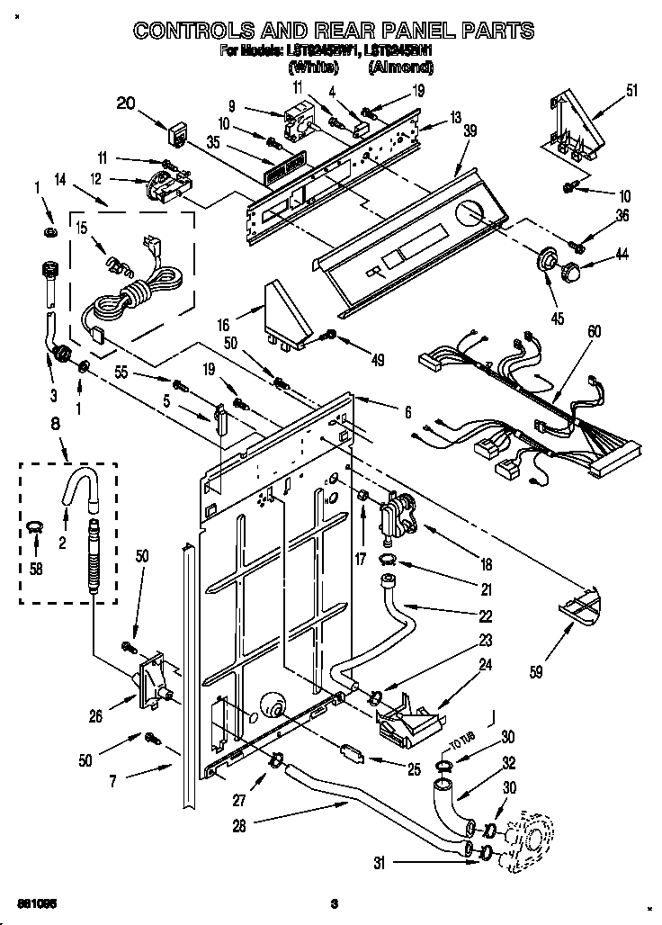 Whirlpool LST9245BN1 controls and rear panel diagram