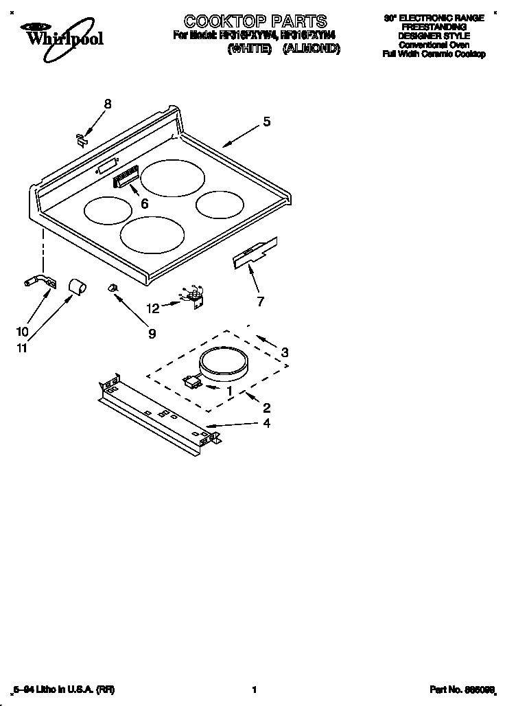 Whirlpool RF316PXYW4 cooktop diagram