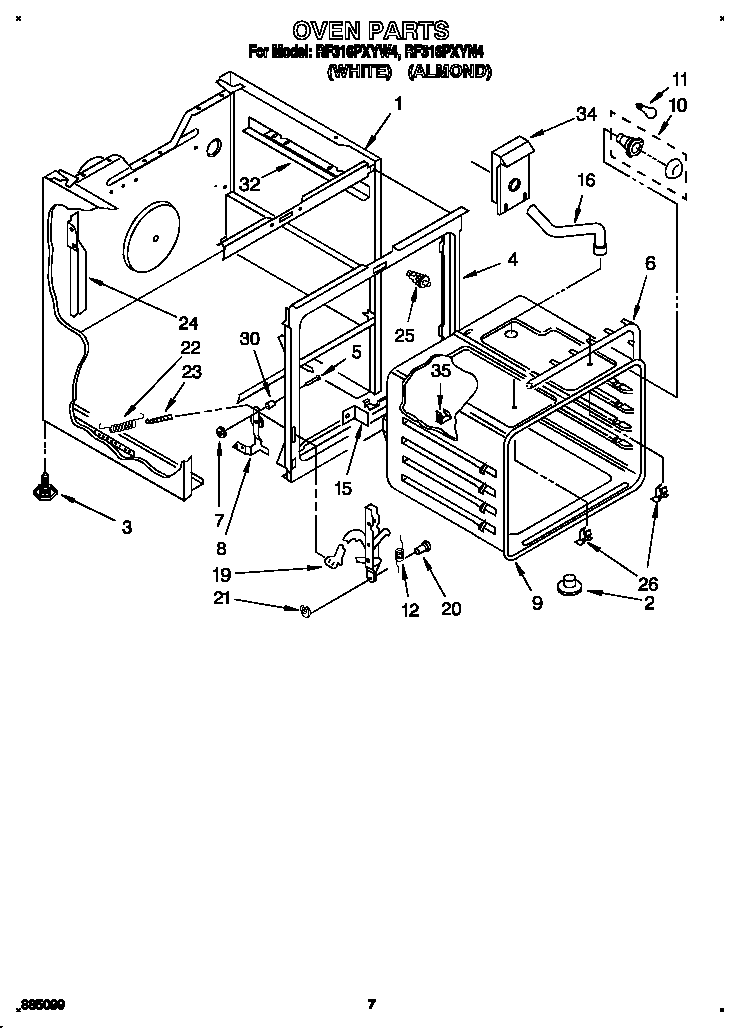 Whirlpool RF316PXYW4 oven diagram