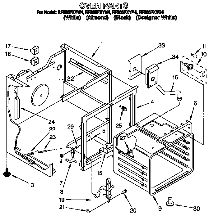 Whirlpool RF366PXYB4 oven diagram