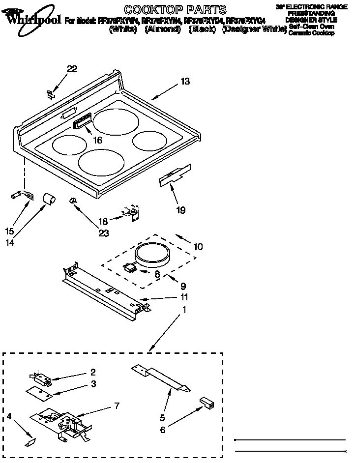 Whirlpool RF376PXYN4 cooktop diagram