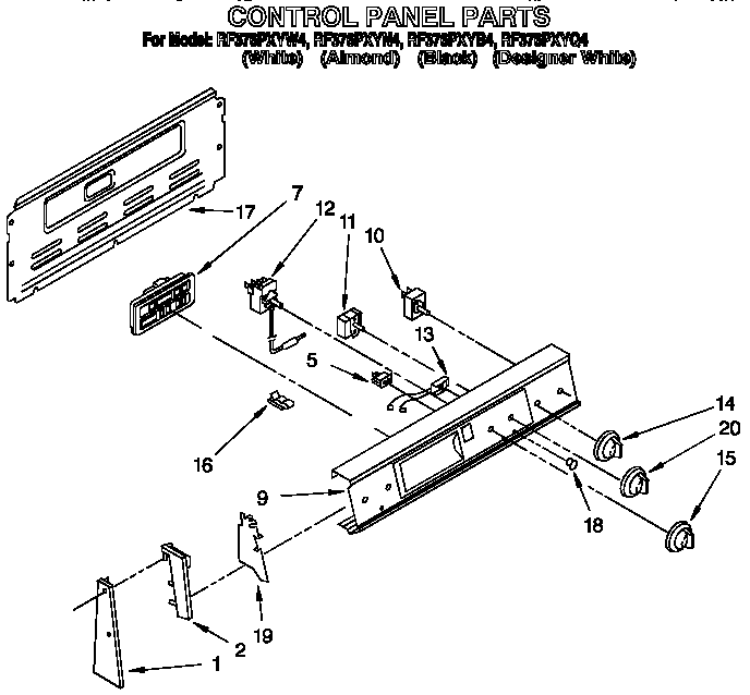 Whirlpool RF376PXYN4 control panel diagram