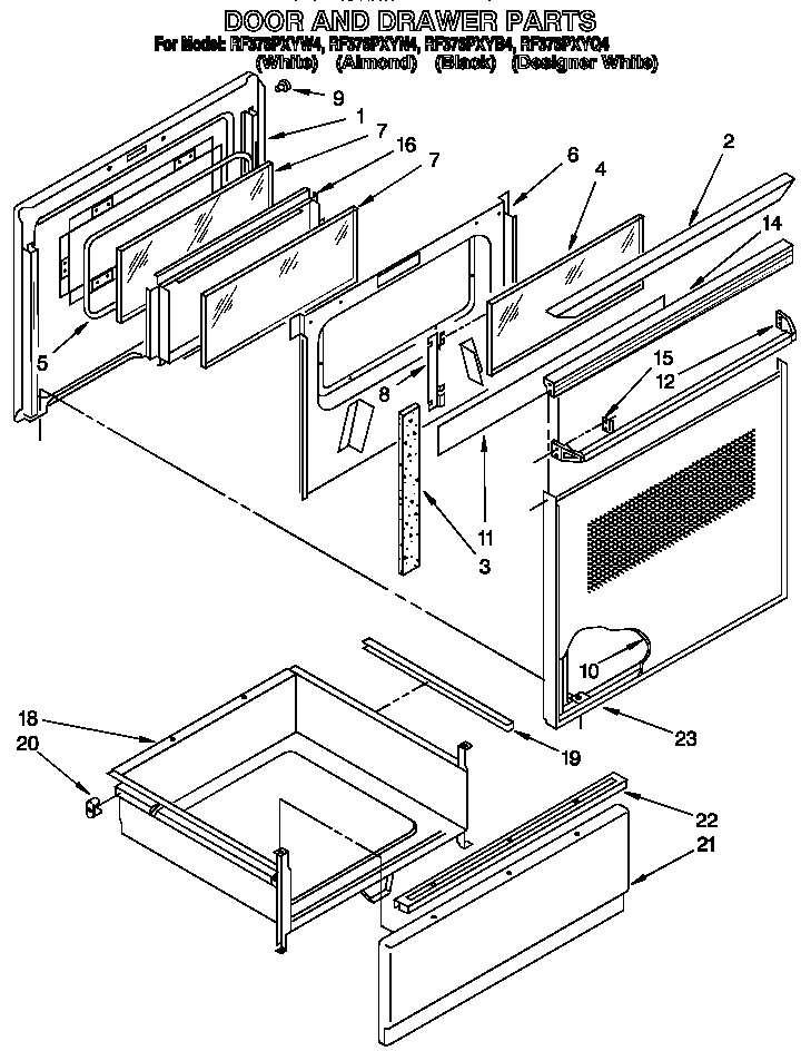 Whirlpool RF376PXYN4 door and drawer diagram
