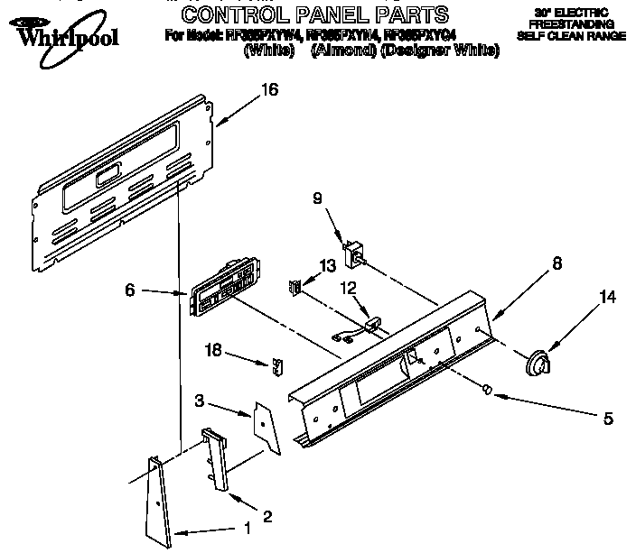 Whirlpool RF385PXYN4 control panel diagram
