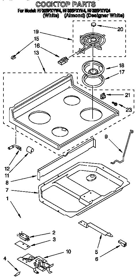 Whirlpool RF385PXYN4 cooktop diagram