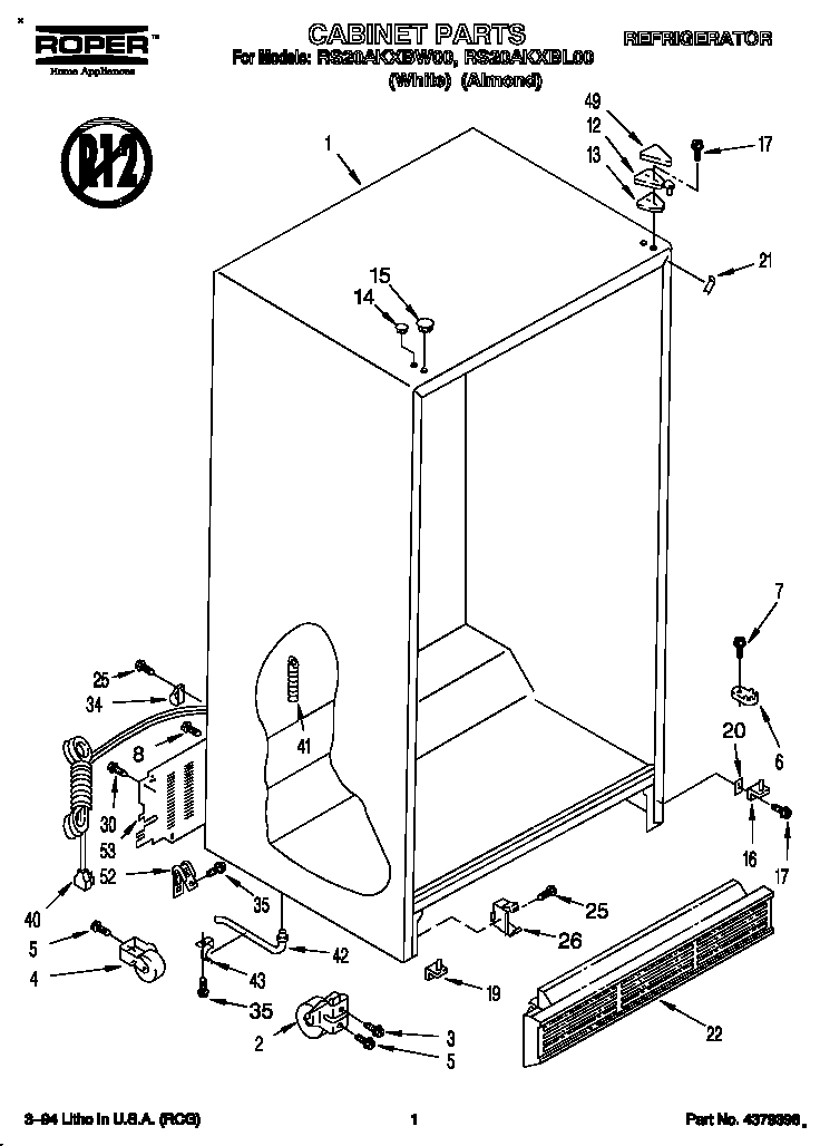 Roper RS20AKXBL00 cabinet diagram